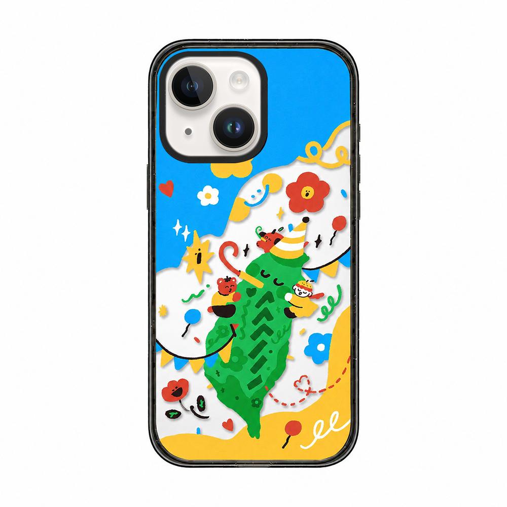 For iPhone 14 Little Red Flower Cartoon Pattern Acrylic TPU Phone Case - Graffiti Carnival Party - EDA009697314C