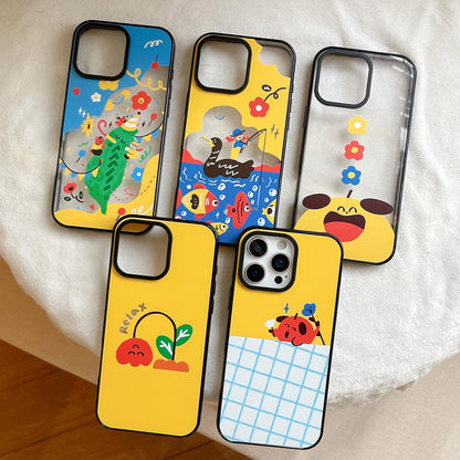 For iPhone 14 Little Red Flower Cartoon Pattern Acrylic TPU Phone Case - Lying Flat Small Potted Plant - EDA009697314B