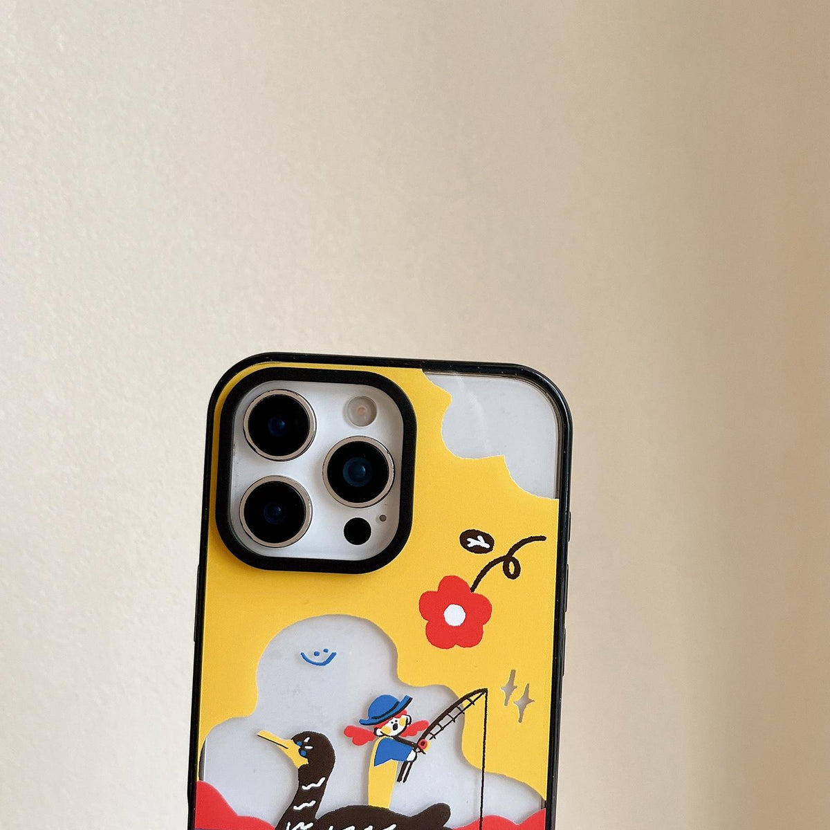For iPhone 14 Little Red Flower Cartoon Pattern Acrylic TPU Phone Case - Lying Flat Small Potted Plant - EDA009697314B