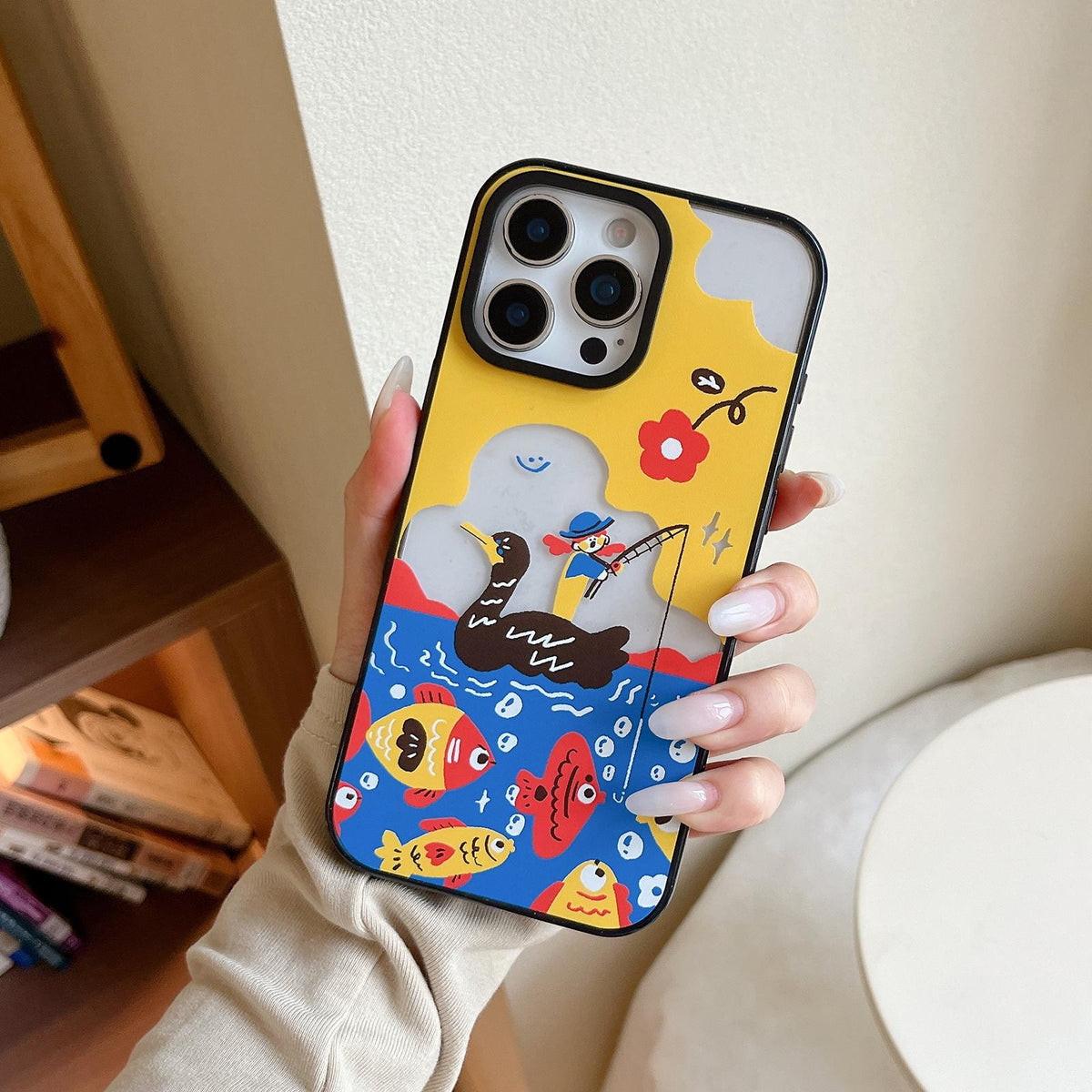 For iPhone 14 Little Red Flower Cartoon Pattern Acrylic TPU Phone Case - Lying Flat Small Potted Plant - EDA009697314B
