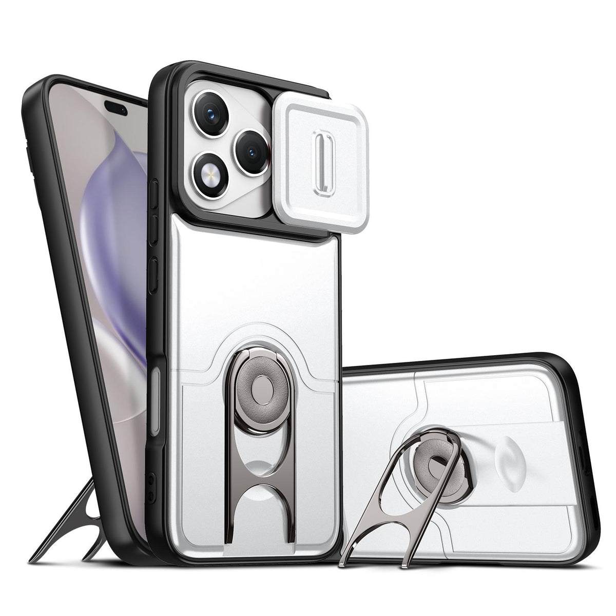 For Honor 400 Lite Global  Sliding Camera Cover 2 in 1 Rotating Holder Air Bag Shockproof Phone Case - Silvery - EDA009697402A