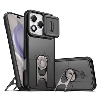 For Honor 400 Lite Global  Sliding Camera Cover 2 in 1 Rotating Holder Air Bag Shockproof Phone Case - Black - EDA009697402B