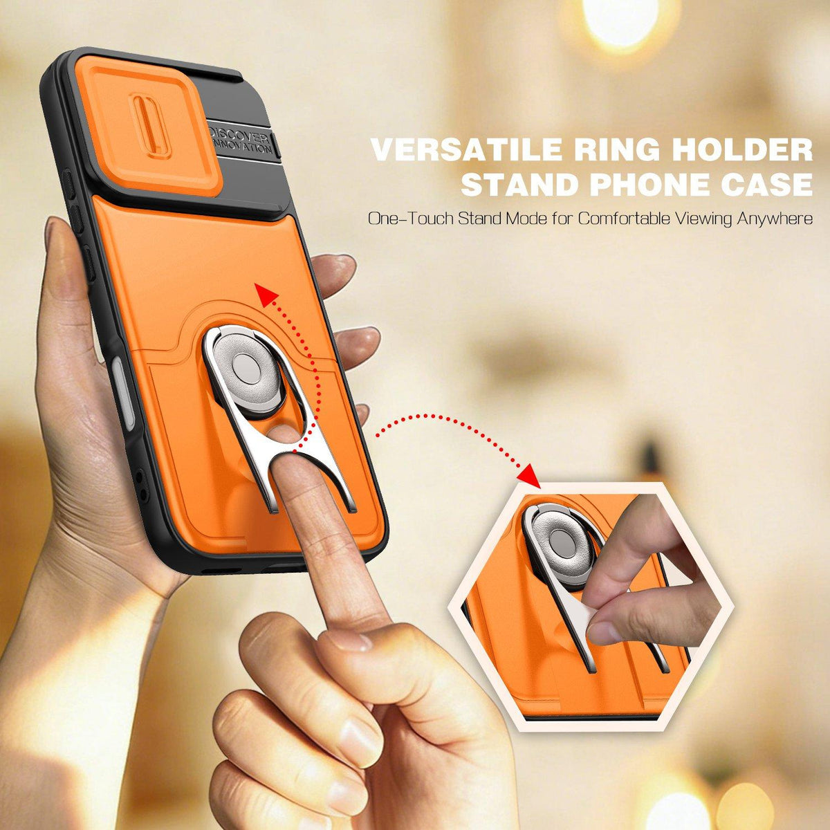 For Honor 400 Lite Global  Sliding Camera Cover 2 in 1 Rotating Holder Air Bag Shockproof Phone Case - Black - EDA009697402B