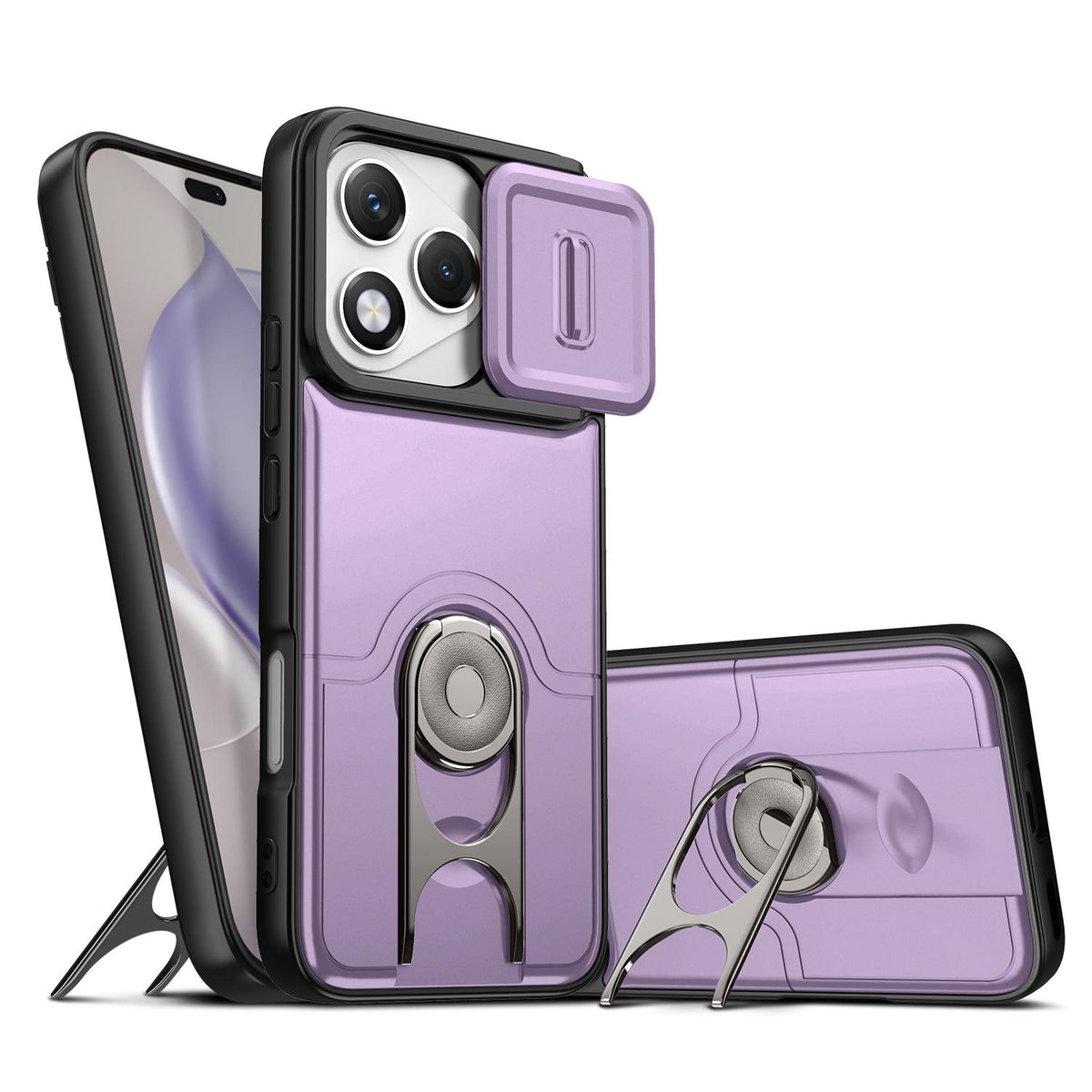 For Honor 400 Lite Global  Sliding Camera Cover 2 in 1 Rotating Holder Air Bag Shockproof Phone Case - Purple - EDA009697402C