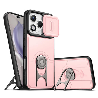 For Honor 400 Lite Global  Sliding Camera Cover 2 in 1 Rotating Holder Air Bag Shockproof Phone Case - Pink - EDA009697402E