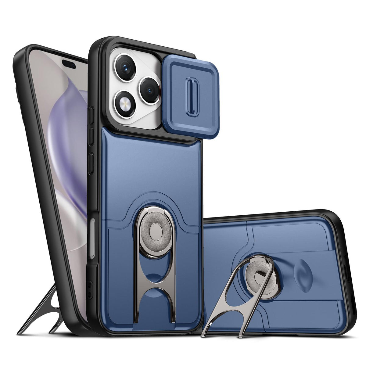 For Honor 400 Lite Global  Sliding Camera Cover 2 in 1 Rotating Holder Air Bag Shockproof Phone Case - Blue - EDA009697402G