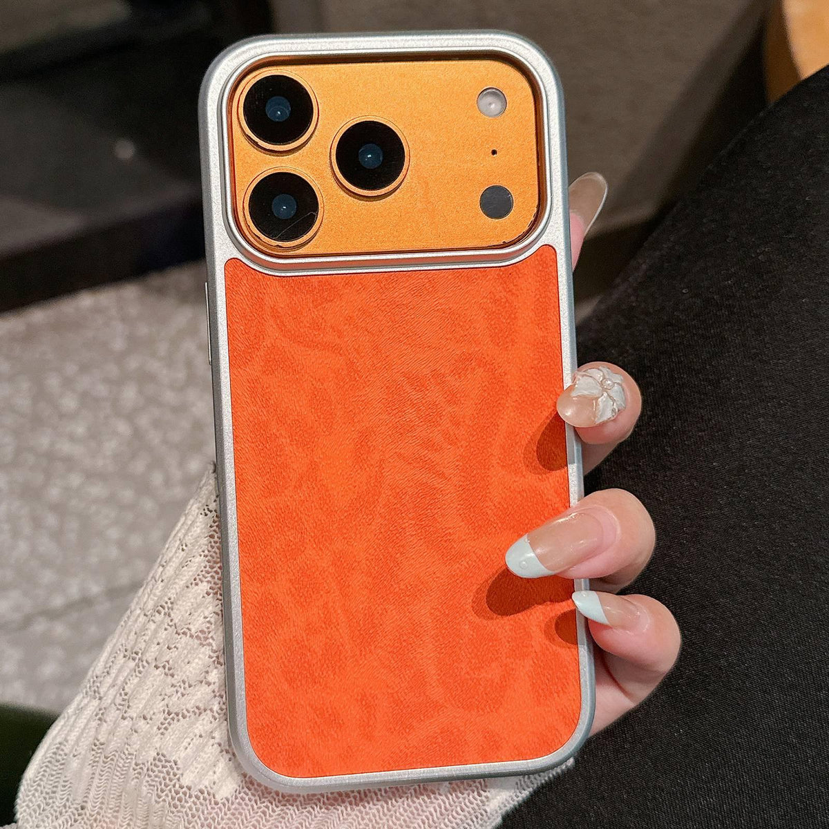 For iPhone 18 Pro Max / 17 Pro Max Leopard Print Electroplated Large Window Phone Case - Orange - EDA009697701A