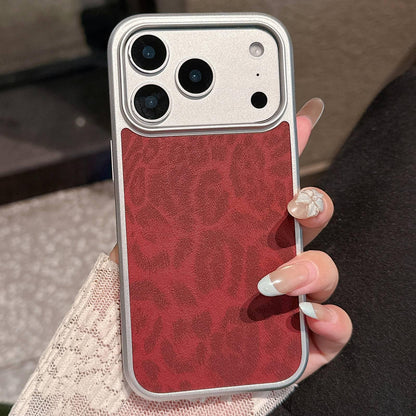 For iPhone 18 Pro Max / 17 Pro Max Leopard Print Electroplated Large Window Phone Case - Dark Red - EDA009697701F