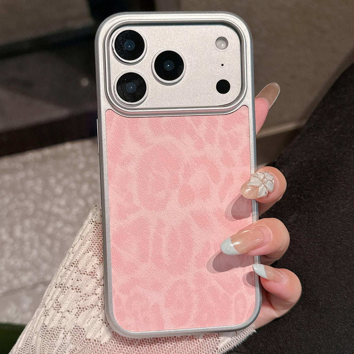 For iPhone 18 Pro / 17 Pro Leopard Print Electroplated Large Window Phone Case - Pink - EDA009697702D