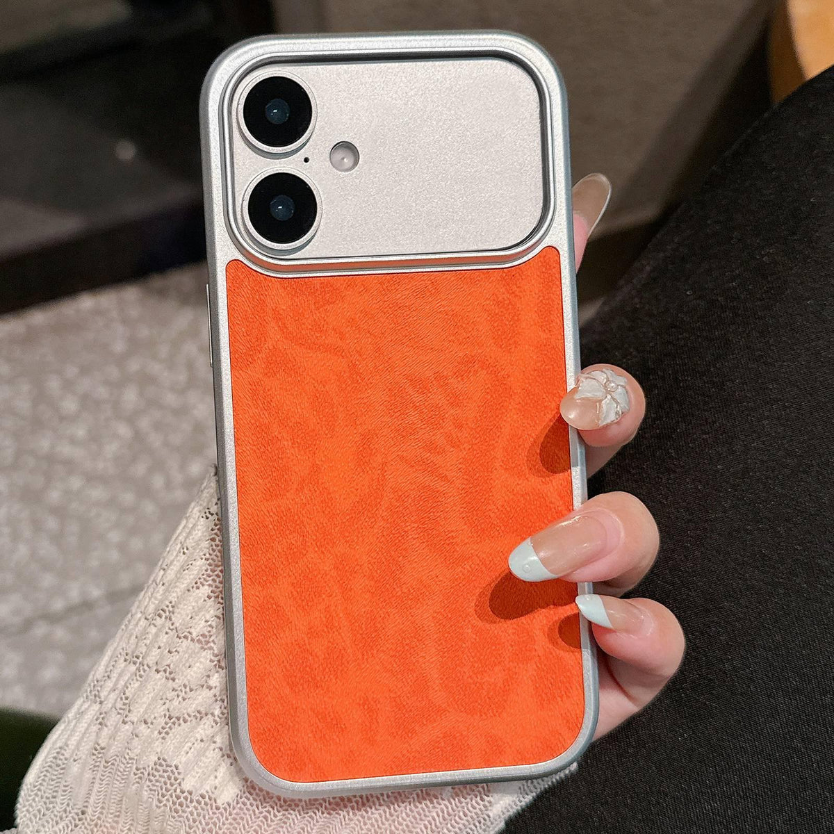 For iPhone 17 Leopard Print Electroplated Large Window Phone Case - Orange - EDA009697703A
