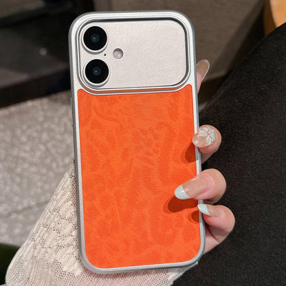 For iPhone 17 Leopard Print Electroplated Large Window Phone Case - Orange - EDA009697703A