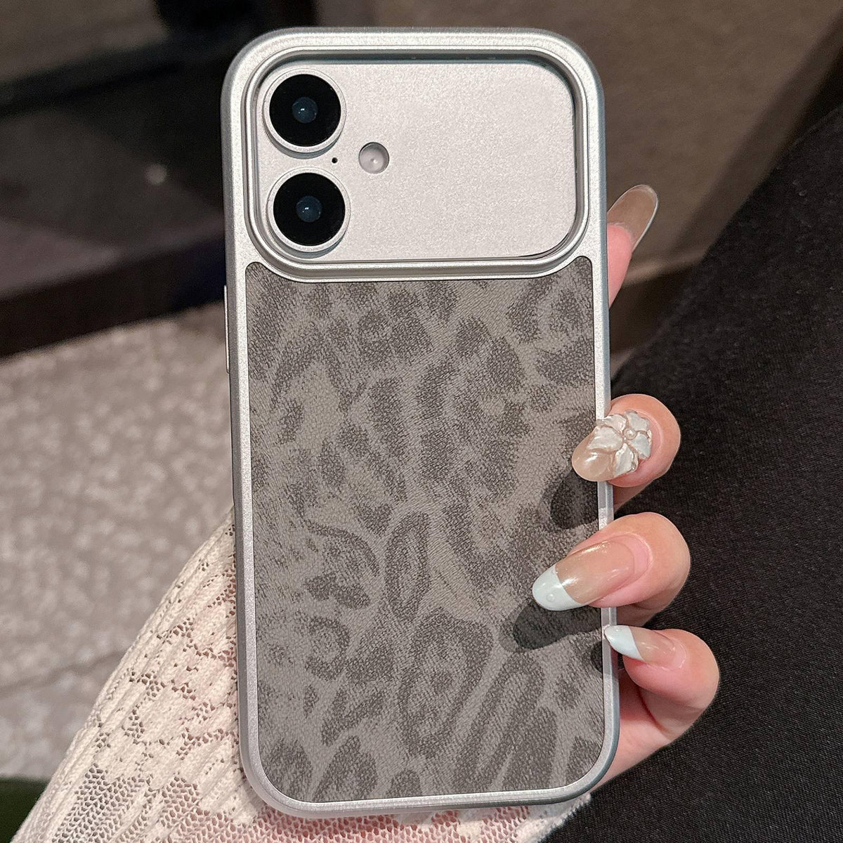 For iPhone 17 Leopard Print Electroplated Large Window Phone Case - Dark Grey - EDA009697703B