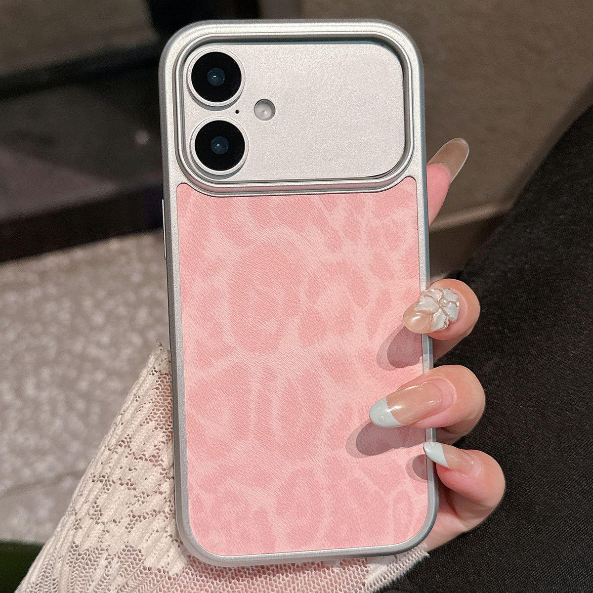 For iPhone 17 Leopard Print Electroplated Large Window Phone Case - Pink - EDA009697703D