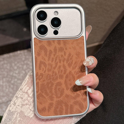 For iPhone 16 Pro Max Leopard Print Electroplated Large Window Phone Case - Brown - EDA009697704C