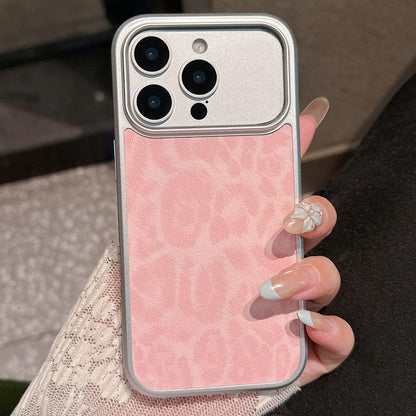 For iPhone 16 Pro Max Leopard Print Electroplated Large Window Phone Case - Pink - EDA009697704D