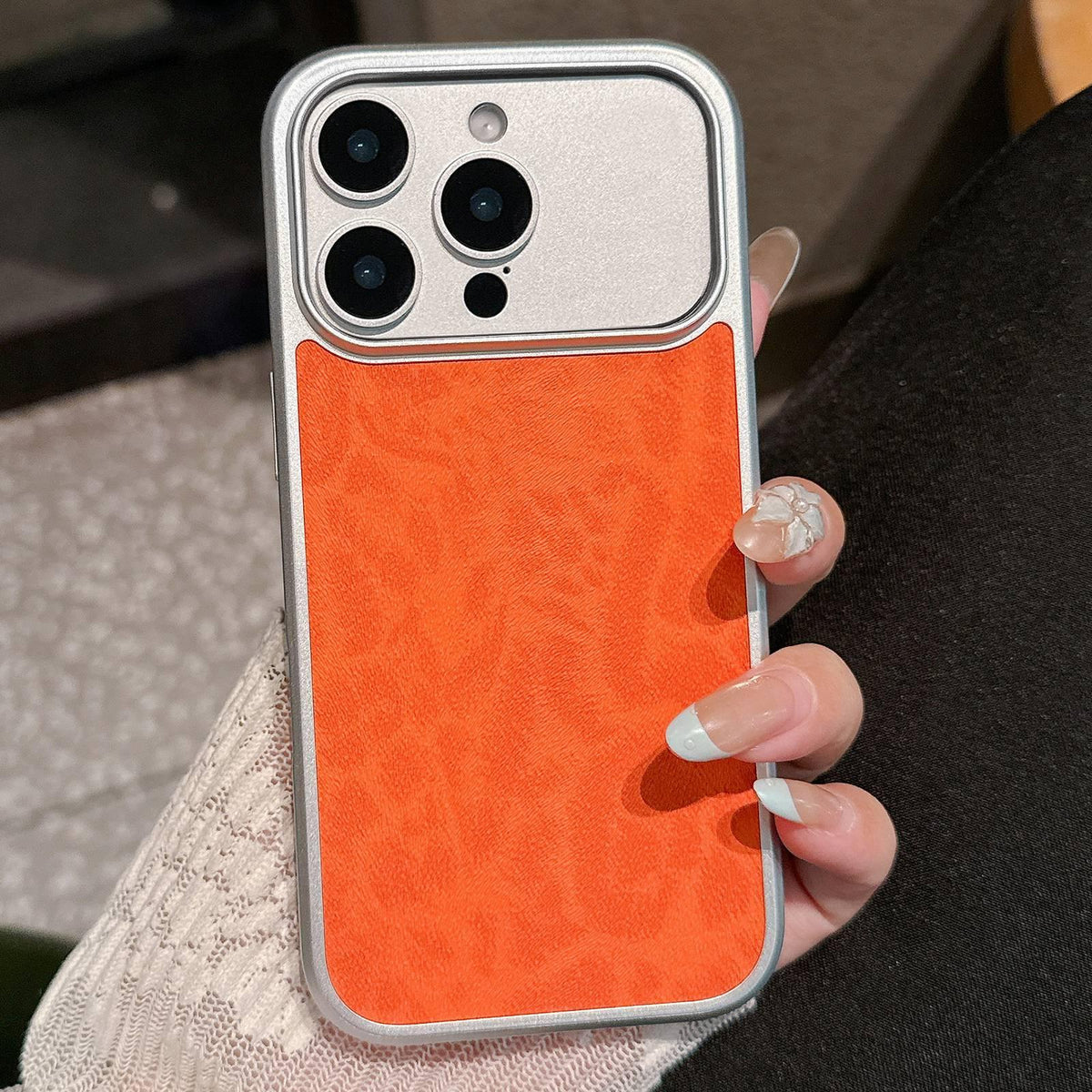 For iPhone 15 Pro Max Leopard Print Electroplated Large Window Phone Case - Orange - EDA009697707A