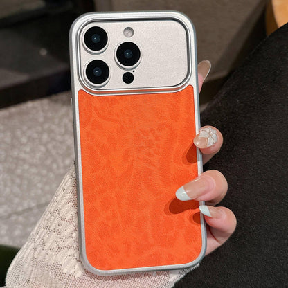 For iPhone 15 Pro Leopard Print Electroplated Large Window Phone Case - Orange - EDA009697708A