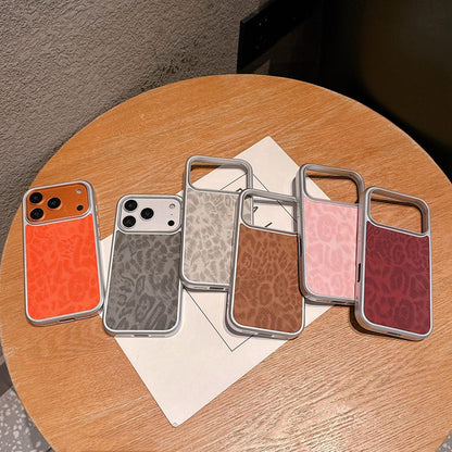 For iPhone 15 Pro Leopard Print Electroplated Large Window Phone Case - Orange - EDA009697708A