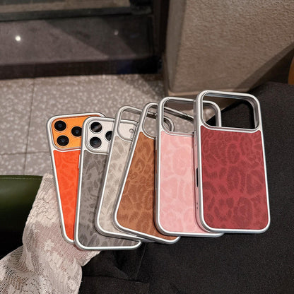 For iPhone 14 Pro Leopard Print Electroplated Large Window Phone Case - Dark Grey - EDA009697711B