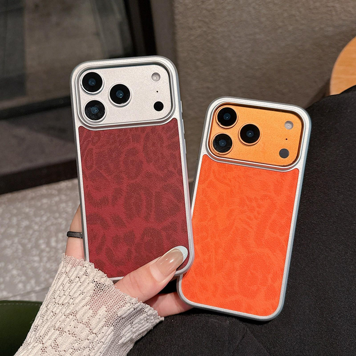 For iPhone 14 Pro Leopard Print Electroplated Large Window Phone Case - Dark Grey - EDA009697711B
