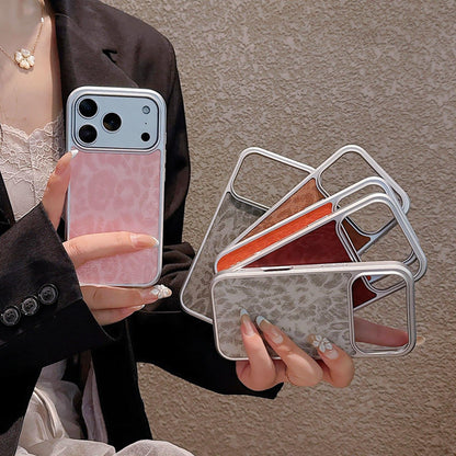 For iPhone 14 Pro Leopard Print Electroplated Large Window Phone Case - Dark Grey - EDA009697711B