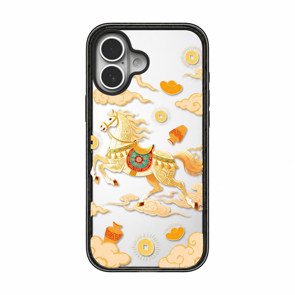 For iPhone 16 Plus Chinese Style Horse Acrylic TPU Phone Case - Auspicious Clouds Golden Horse - EDA009697807B