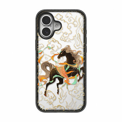 For iPhone 16 Plus Chinese Style Horse Acrylic TPU Phone Case - Black Gold Pegasus - EDA009697807C