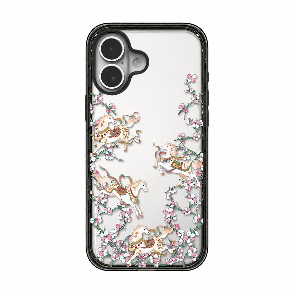 For iPhone 16 Plus Chinese Style Horse Acrylic TPU Phone Case - Peach Blossoms Galloping Horses - EDA009697807D
