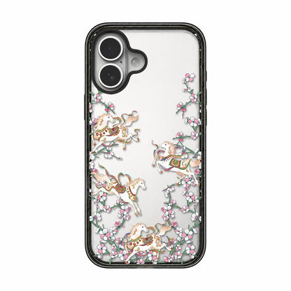 For iPhone 16 Plus Chinese Style Horse Acrylic TPU Phone Case - Peach Blossoms Galloping Horses - EDA009697807D