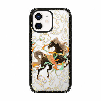 For iPhone 12 Chinese Style Horse Acrylic TPU Phone Case - Black Gold Pegasus - EDA009697820C