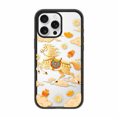 For iPhone 12 Pro Max Chinese Style Horse Acrylic TPU Phone Case - Auspicious Clouds Golden Horse - EDA009697821B