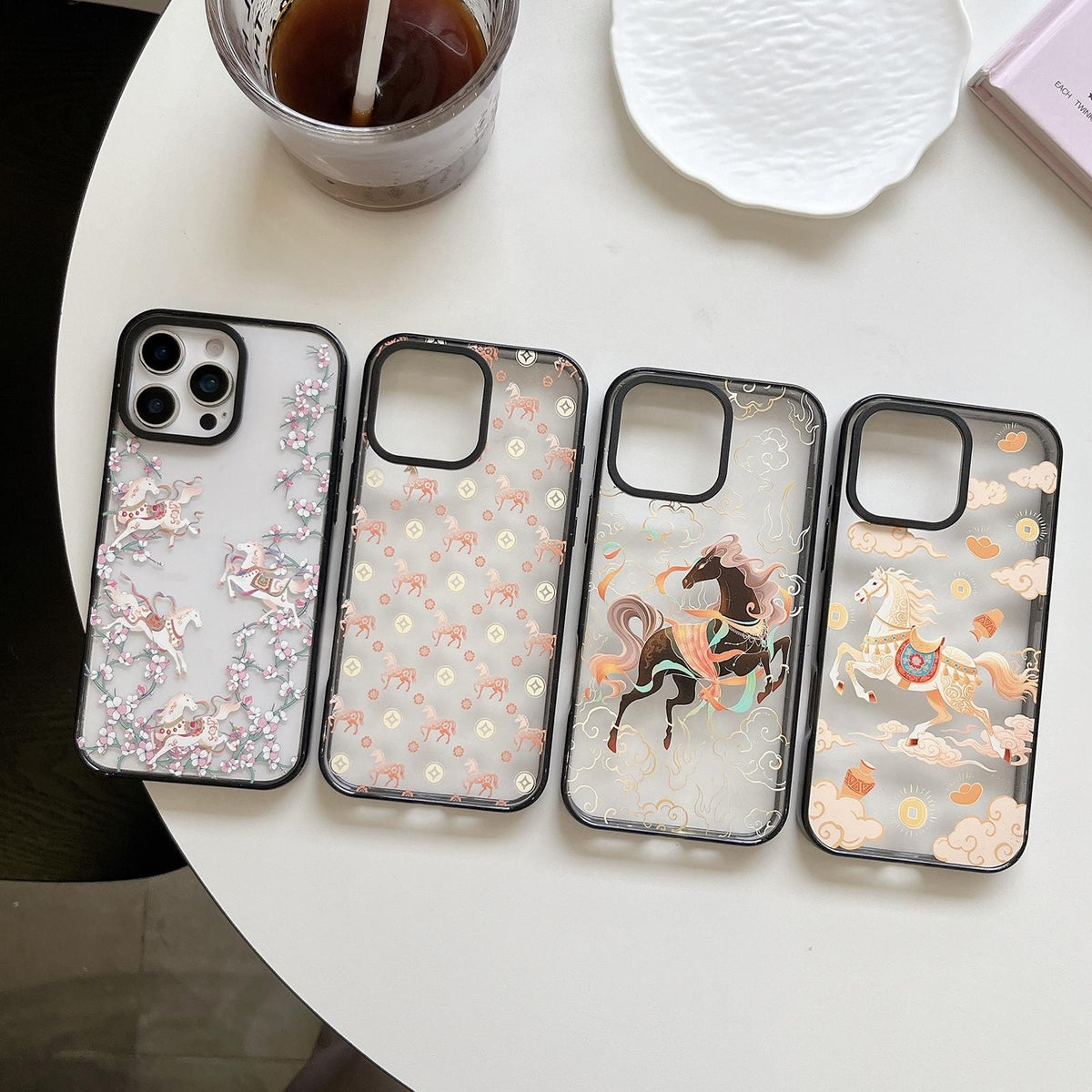 For iPhone 12 Chinese Style Horse Acrylic TPU Phone Case - Orange Gold Lucky Pony - EDA009697820A