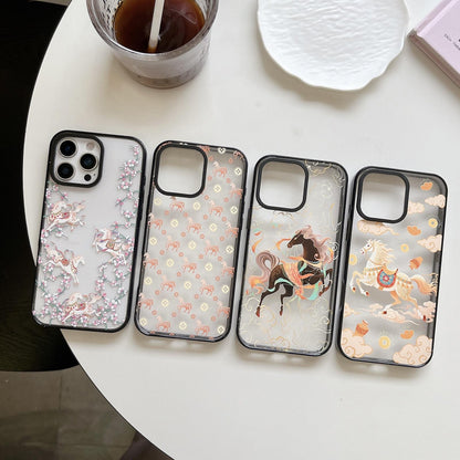 For iPhone 12 Chinese Style Horse Acrylic TPU Phone Case - Orange Gold Lucky Pony - EDA009697820A