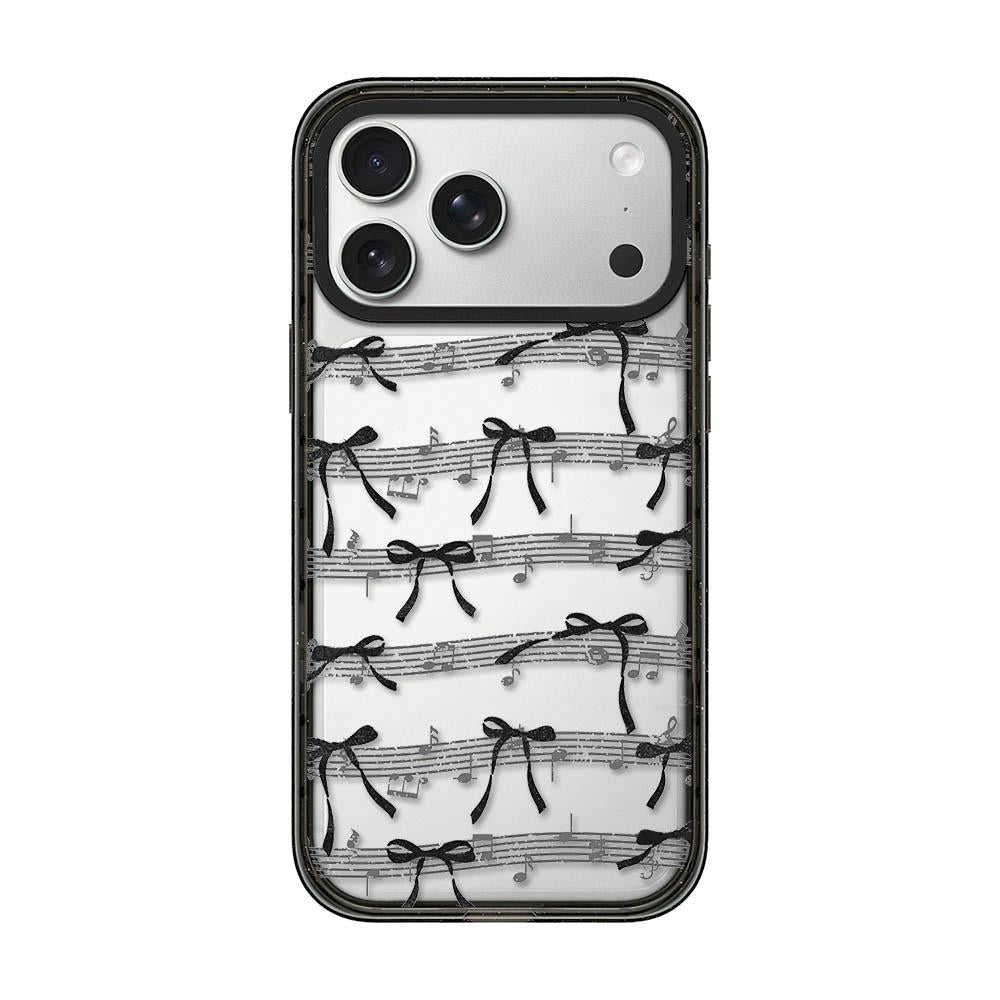 For iPhone 17 Pro Max Lace Bow Printed Acrylic TPU Phone Case - Musical Note Black Bow - EDA009698001A