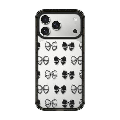 For iPhone 17 Pro Max Lace Bow Printed Acrylic TPU Phone Case - Lace Polka Dot Bow - EDA009698001B
