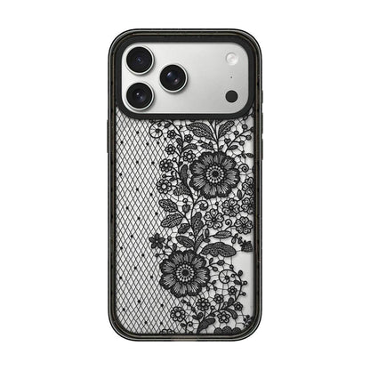 For iPhone 17 Pro Max Lace Bow Printed Acrylic TPU Phone Case - Half Lace Flower - EDA009698001E