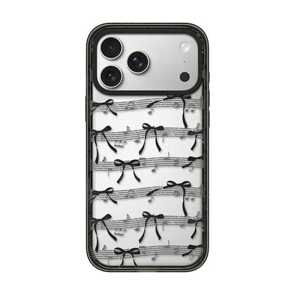 For iPhone 17 Pro Lace Bow Printed Acrylic TPU Phone Case - Musical Note Black Bow - EDA009698002A