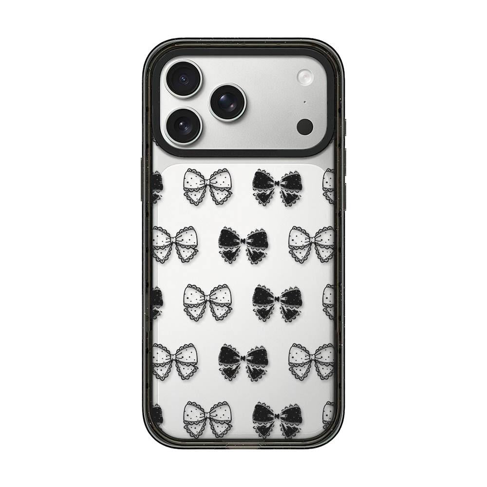 For iPhone 17 Pro Lace Bow Printed Acrylic TPU Phone Case - Lace Polka Dot Bow - EDA009698002B
