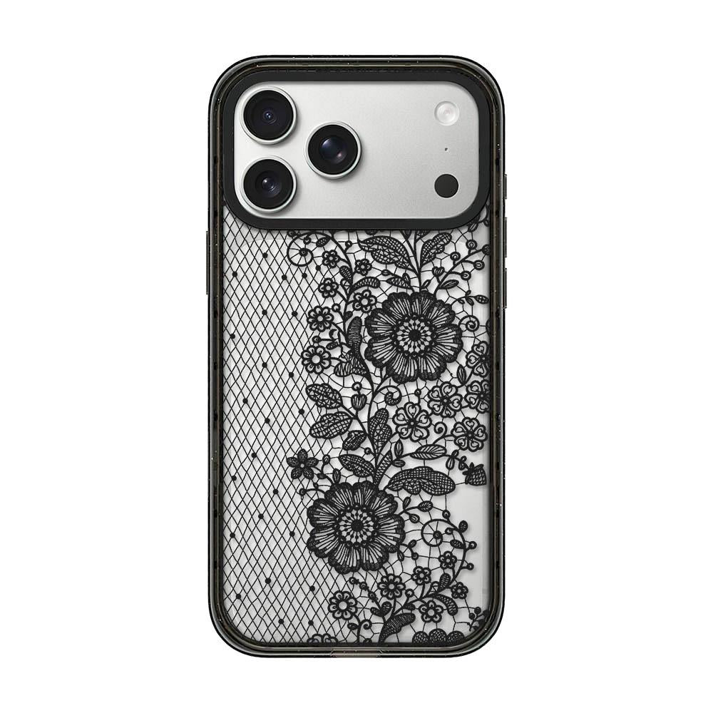 For iPhone 17 Pro Lace Bow Printed Acrylic TPU Phone Case - Half Lace Flower - EDA009698002E