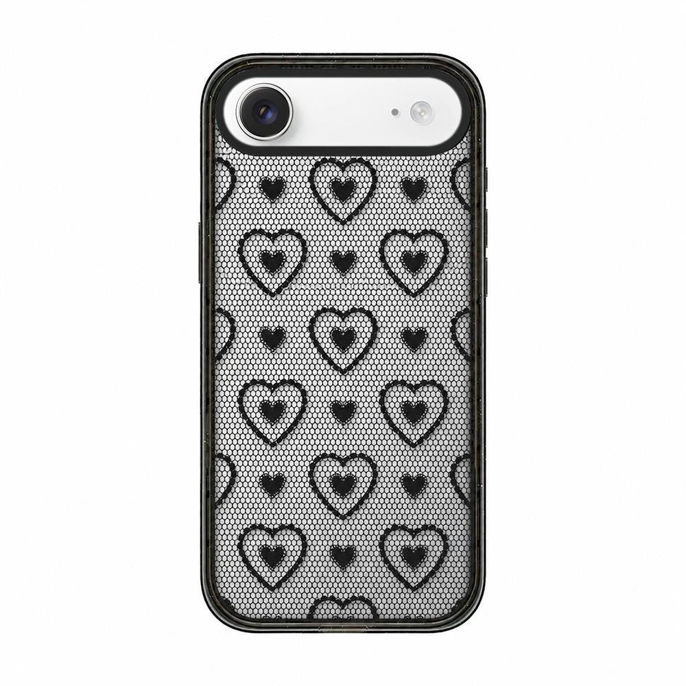 For iPhone Air Lace Bow Printed Acrylic TPU Phone Case - Black Heart Fishing Net - EDA009698004C