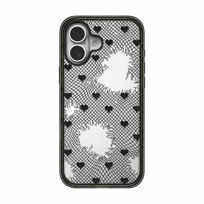 For iPhone 16 Lace Bow Printed Acrylic TPU Phone Case - Window Blue Dog and Brown Dog - EDA009698008D