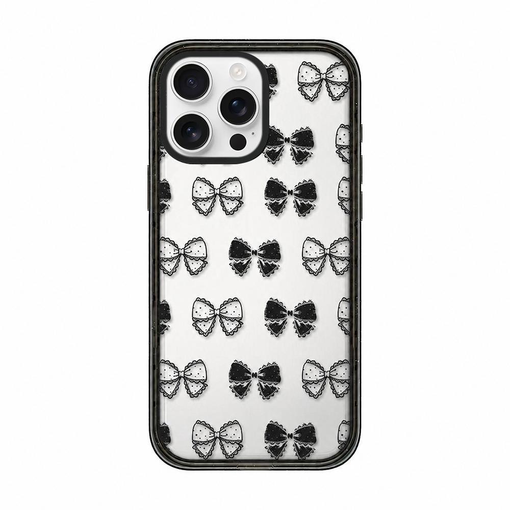 For iPhone 15 Pro Max Lace Bow Printed Acrylic TPU Phone Case - Lace Polka Dot Bow - EDA009698009B