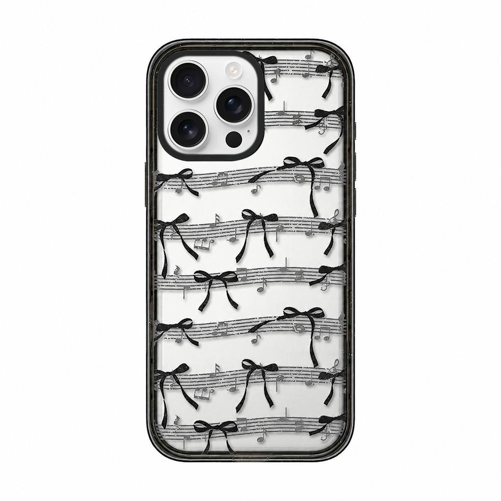 For iPhone 15 Pro Lace Bow Printed Acrylic TPU Phone Case - Musical Note Black Bow - EDA009698010A