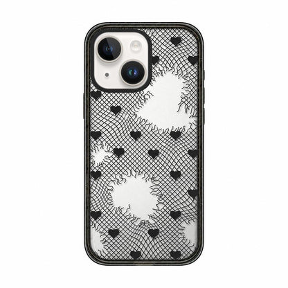 For iPhone 15 Lace Bow Printed Acrylic TPU Phone Case - Window Blue Dog and Brown Dog - EDA009698012D