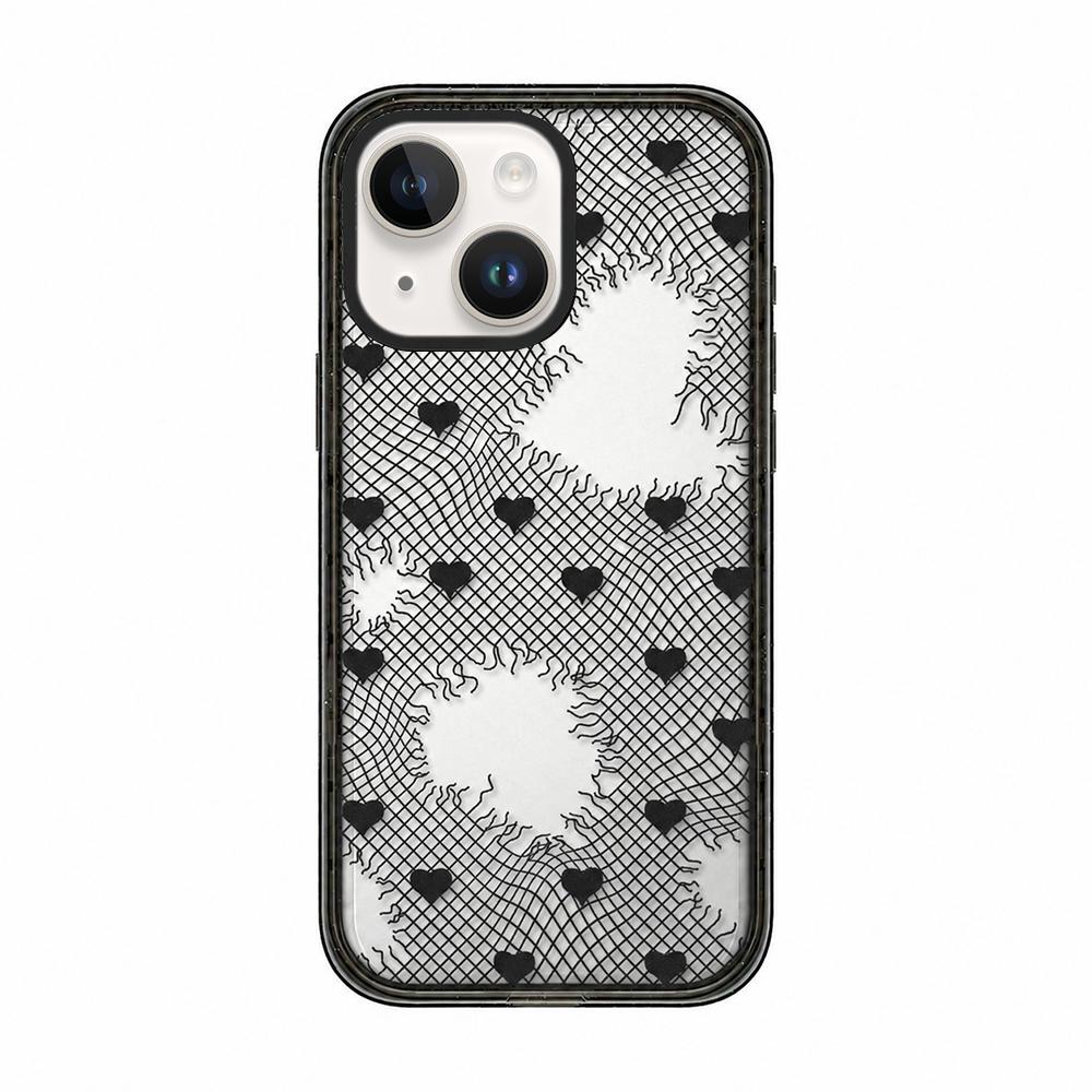 For iPhone 14 Lace Bow Printed Acrylic TPU Phone Case - Window Blue Dog and Brown Dog - EDA009698014D