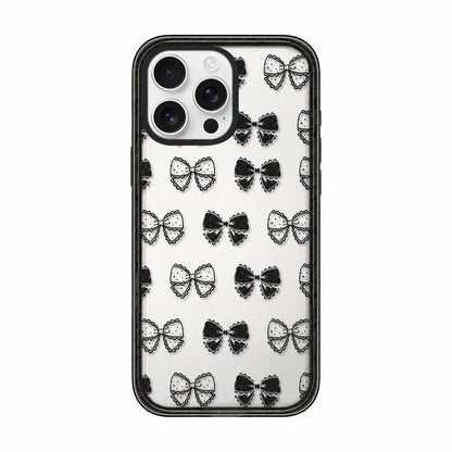 For iPhone 14 Pro Lace Bow Printed Acrylic TPU Phone Case - Lace Polka Dot Bow - EDA009698015B