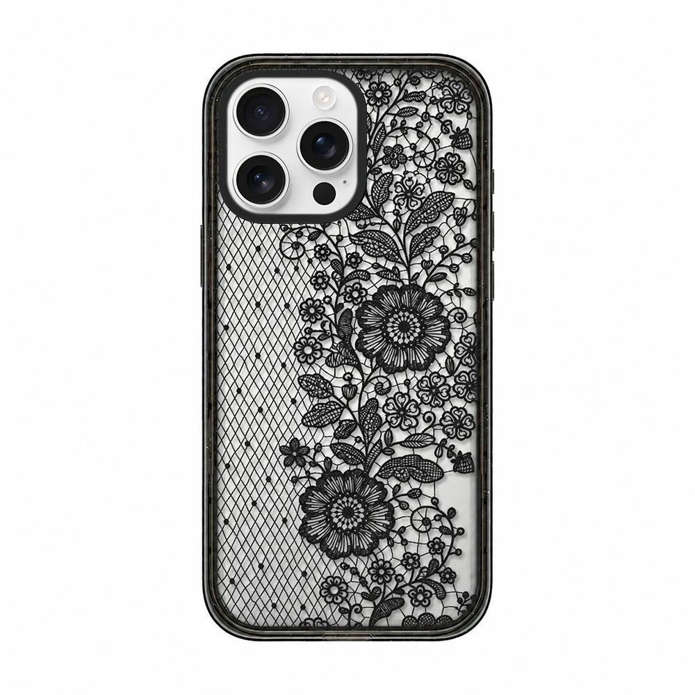 For iPhone 14 Pro Lace Bow Printed Acrylic TPU Phone Case - Half Lace Flower - EDA009698015E