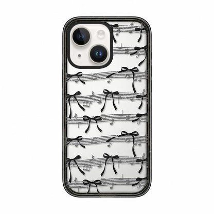 For iPhone 13 Lace Bow Printed Acrylic TPU Phone Case - Musical Note Black Bow - EDA009698019A