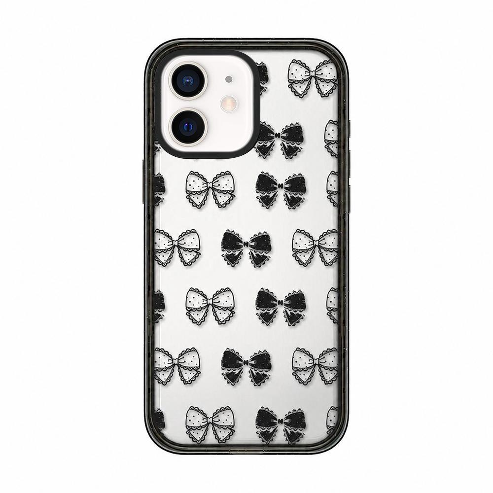 For iPhone 12 Lace Bow Printed Acrylic TPU Phone Case - Lace Polka Dot Bow - EDA009698020B