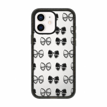 For iPhone 12 Lace Bow Printed Acrylic TPU Phone Case - Lace Polka Dot Bow - EDA009698020B